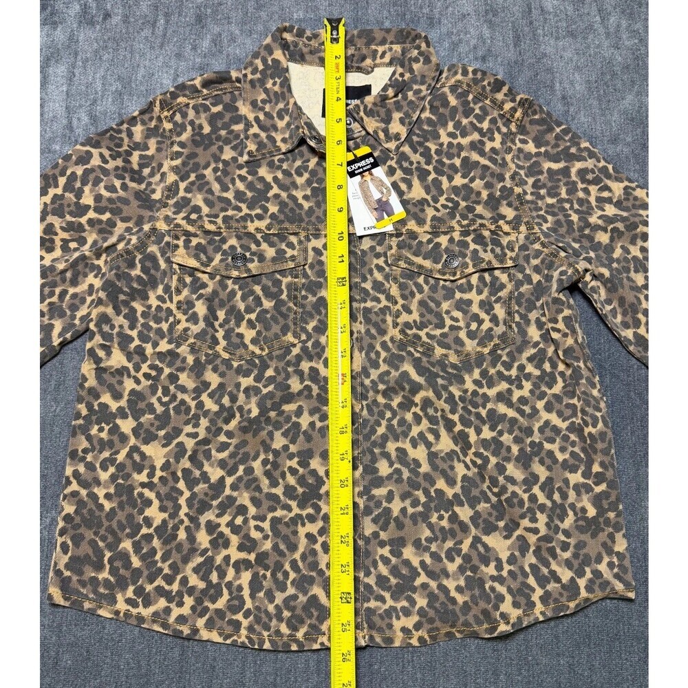 Express Lightweight Leopard Print Classic Denim Jacket Women's Medium Multicolor - Picture 2 of 8